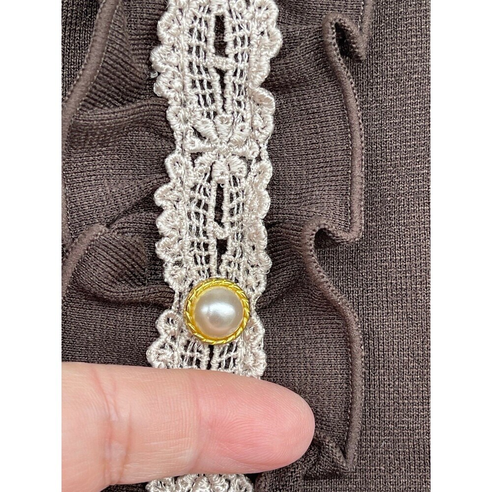 Coquette Core Axes Femme Brown & Cream Lace Blouse, Dainty Pearl buttons medium - Picture 6 of 12